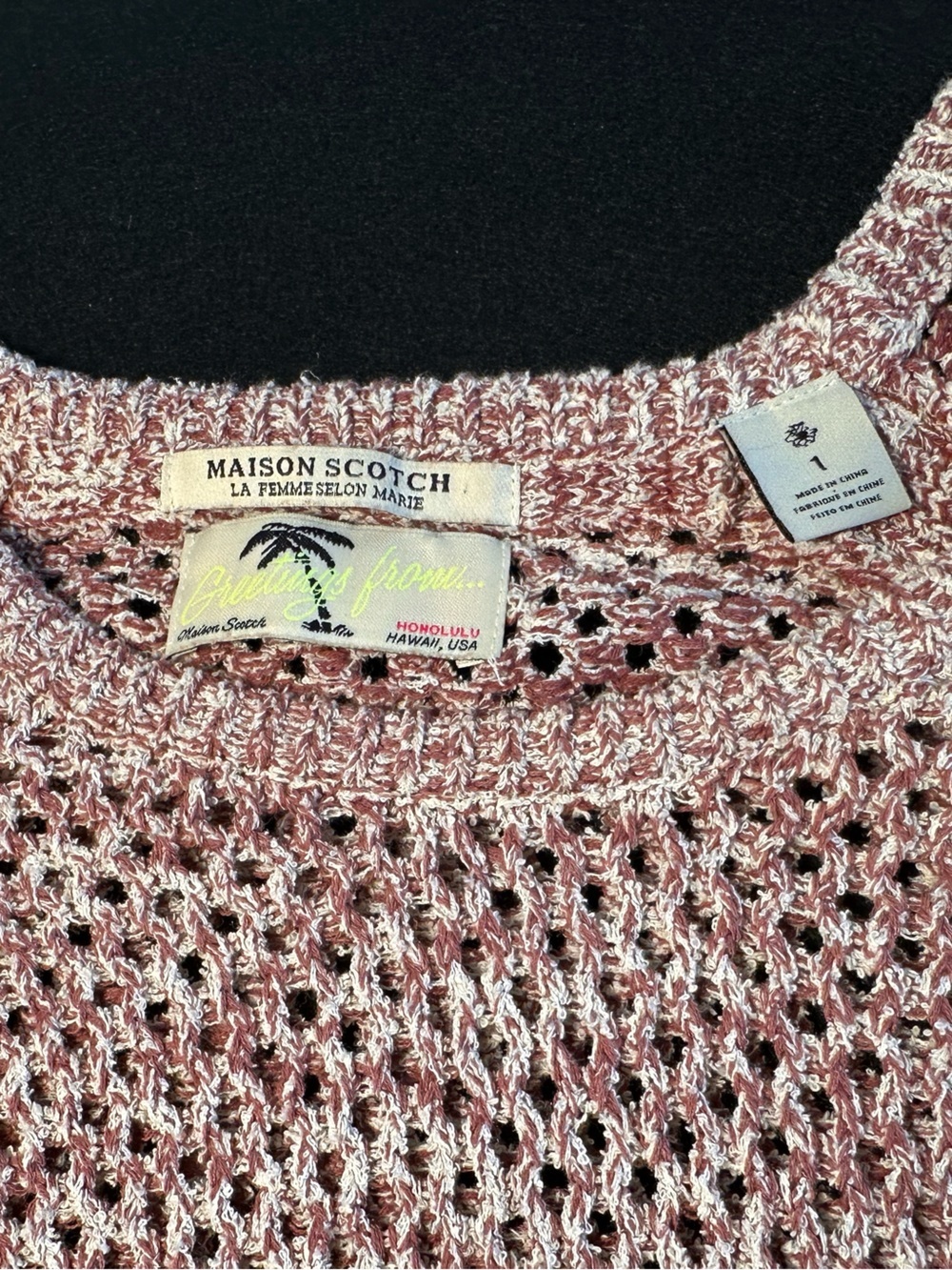 Maison Scotch Open Knit Sweater Womens M Dark Pink Button Shoulder Cotton Blend - Picture 8 of 12